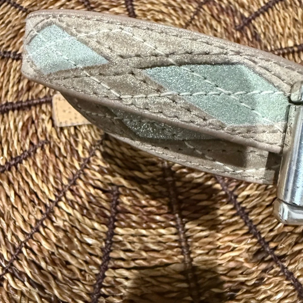 MICHAEL KORS Blue Tan Leather  Belt‎ - Silver Roller Buckle SIZE L 43” Diamond